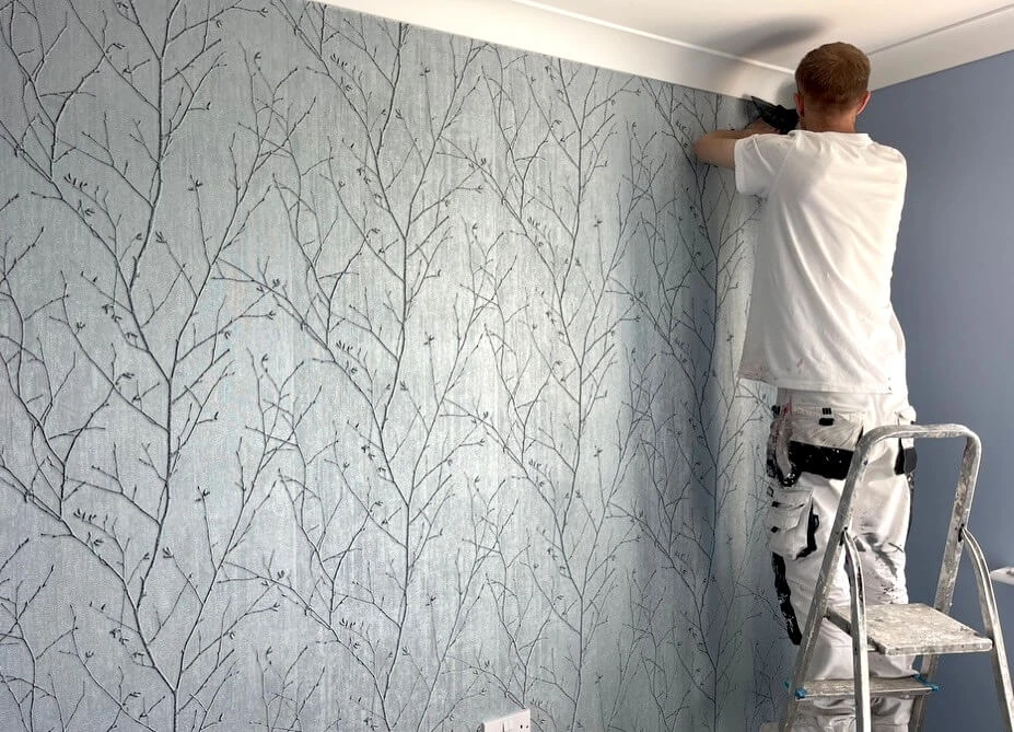 living room feature wall walllpaper newcastle tulip decor